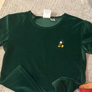 VINTAGE Green Mickey Mouse Velour Top